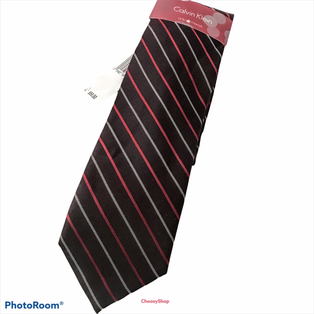 Silk Tie Calvin Klein Slim Rope Pinstripe Brand New With Tags Black Red …